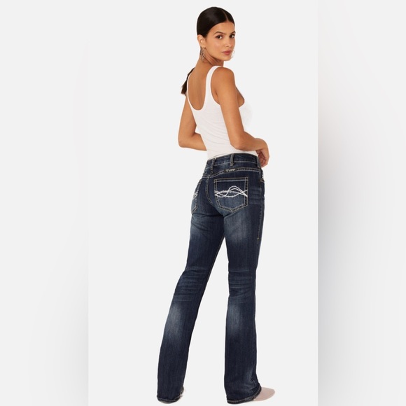 Cowgirl Tuff Denim - COWGIRL TUFF SWEET RELAXED DARK WASH WHISKERED JEANS size 33 X 33
